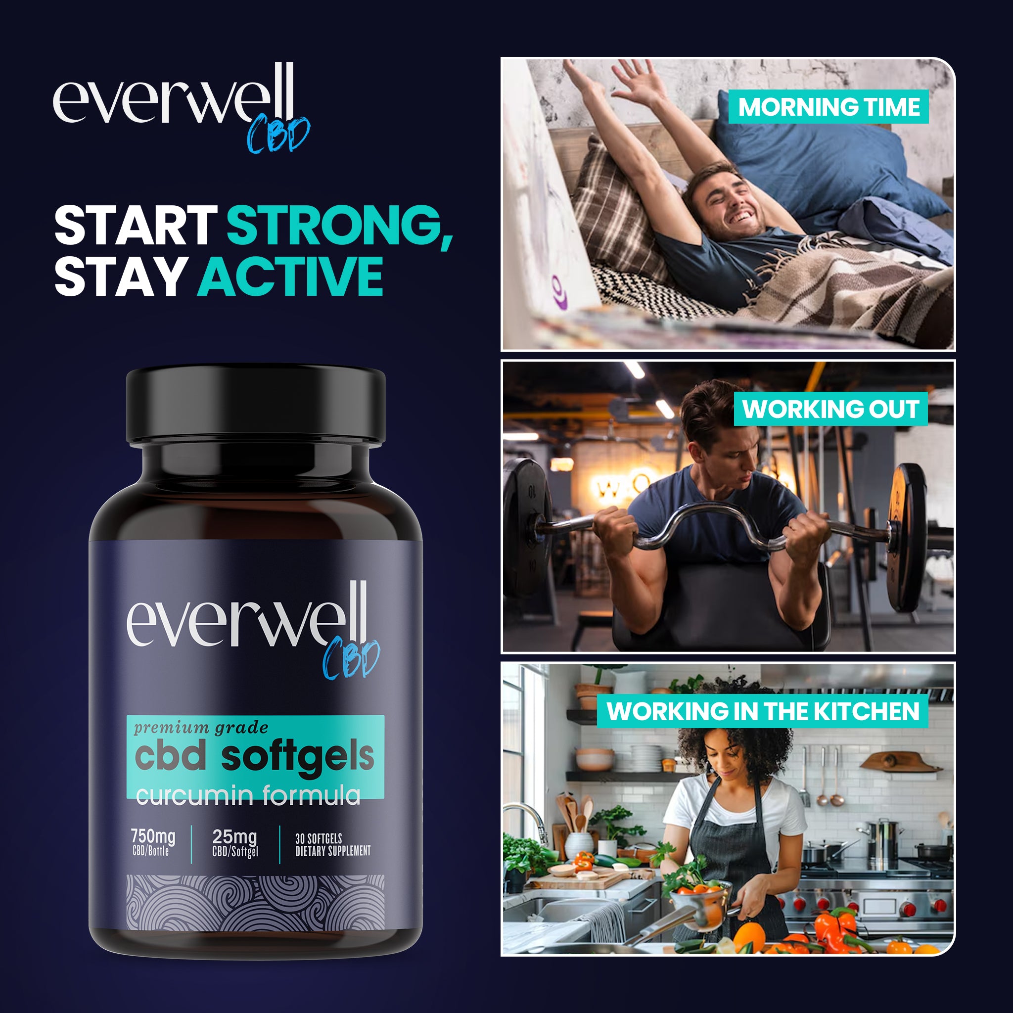 Broad Spectrum CBD Softgels with Curcumin - NO THC