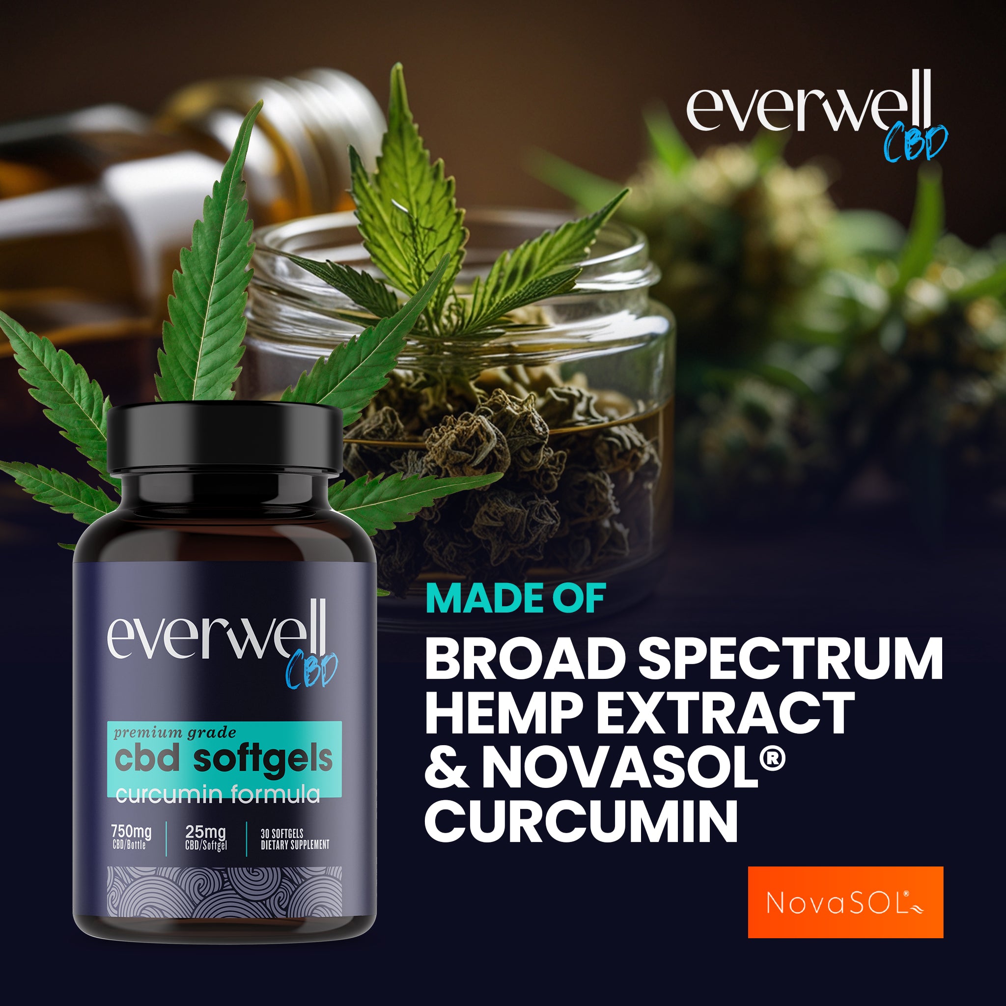 Broad Spectrum CBD Softgels with Curcumin - NO THC