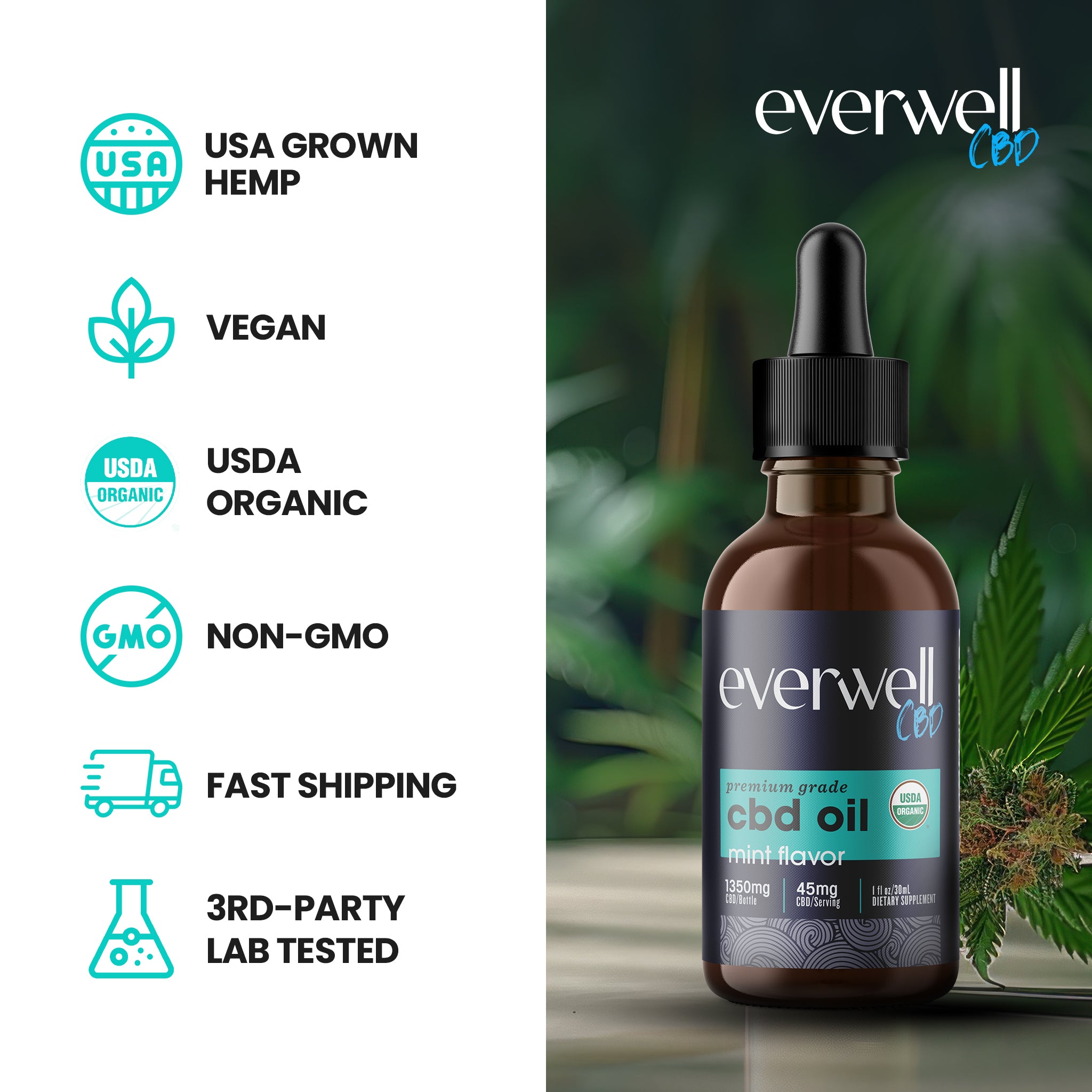 Broad Spectrum Organic CBD Oil Drops - NO THC